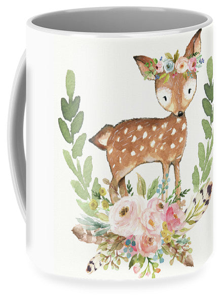 Boho Woodland Tribal Deer Watercolor Feathers Coffee Cup Mug