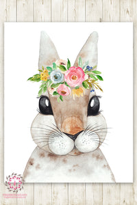 Boho Watercolor Bunny Rabbit Woodland Wall Art Print Nursery Garden Floral Baby Girl Printable Room Decor