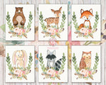 Bunny Bear Deer Fox Nursery Woodland Boho Prints Bohemian Feather Floral Baby Room Wall Art Home Decor Print Set Of 6