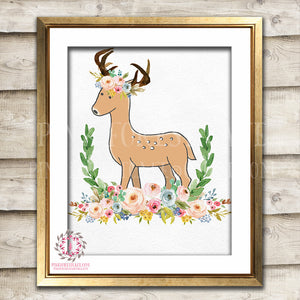 Boho Bohemian Deer Woodland Printable Wall Art Print Garden Floral Nursery Baby Girl Room Decor