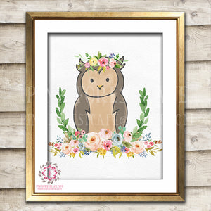 Boho Bohemian Owl Woodland Printable Wall Art Print Garden Floral Nursery Baby Girl Room Decor
