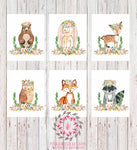 SALE Bear Bunny Deer Fox Woodland Boho Wall Art Print Bohemian Garden Floral Nursery Baby Girl Room Playroom Set Lot 6 Prints Printable Decor
