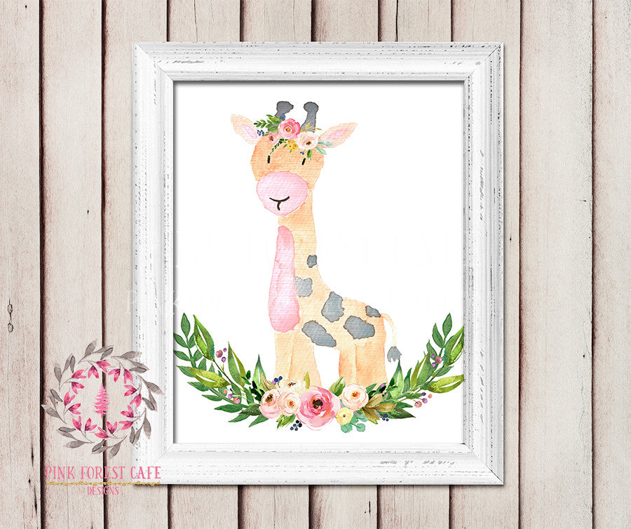 Giraffe Boho Garden ZOO Safari Nursery Kids Baby Girl Room Playroom Print Gift Printable Wall Poster Sign Art Home Decor