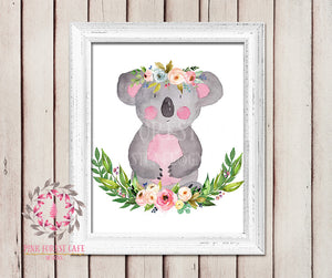 Koala Bear Boho Garden ZOO Safari Nursery Kids Baby Girl Room Playroom Print Gift Printable Wall Poster Sign Art Home Decor