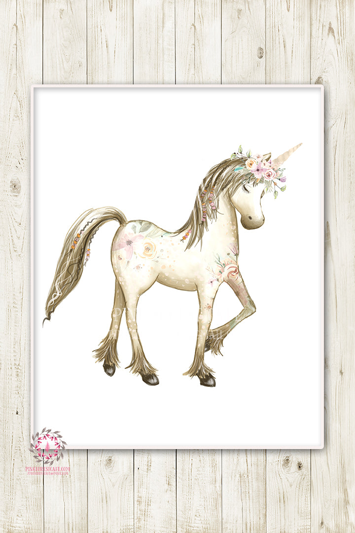 Boho Blush Unicorn Wall Art Print Baby Girl Nursery Ethereal Fantasy W ...