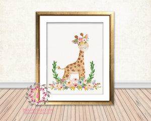 Giraffe Zoo Boho Bohemian Garden Floral Nursery Baby Girl Room Printable Print Wall Art Home Decor