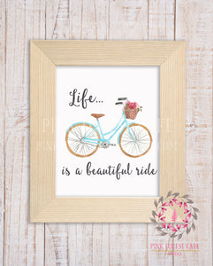 Bicycle Basket Bike Life Is Beautiful Wall Art Print Watercolor Printable Nursery Home Decor