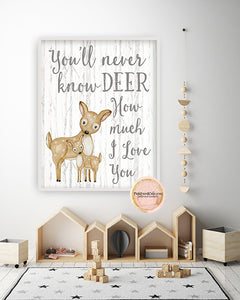 Deer Wall Art Print You Are My Sunshine Baby Boy Woodland Nursery You'll Never Know Dear How Much I Love You Watercolor Printable Decor