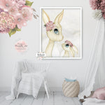 Boho Woodland Bunny Rabbit Mama Wall Art Print Watercolor Baby Nursery Floral Printable Decor