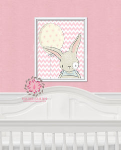 Boho Bunny Rabbit Balloon Woodland Printable Wall Art Nursery Decor Print