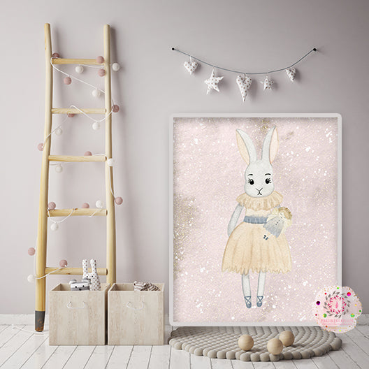 Ethereal Boho Bunny Rabbit In Ballerina Dress Wall Art Print Baby Girl Nursery Room Watercolor Ballerina Printable Decor