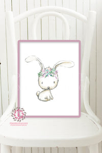 Boho Bunny Rabbit Woodland Nursery Wall Art Print Purple Aqua Mint Floral Baby Girl Room Watercolor Printable Decor