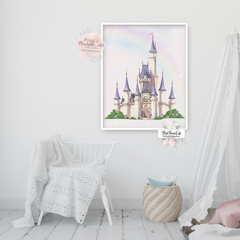 Cinderella Disneyworld Castle Wall Art Print Princess Nursery Room Playroom Printable Decor