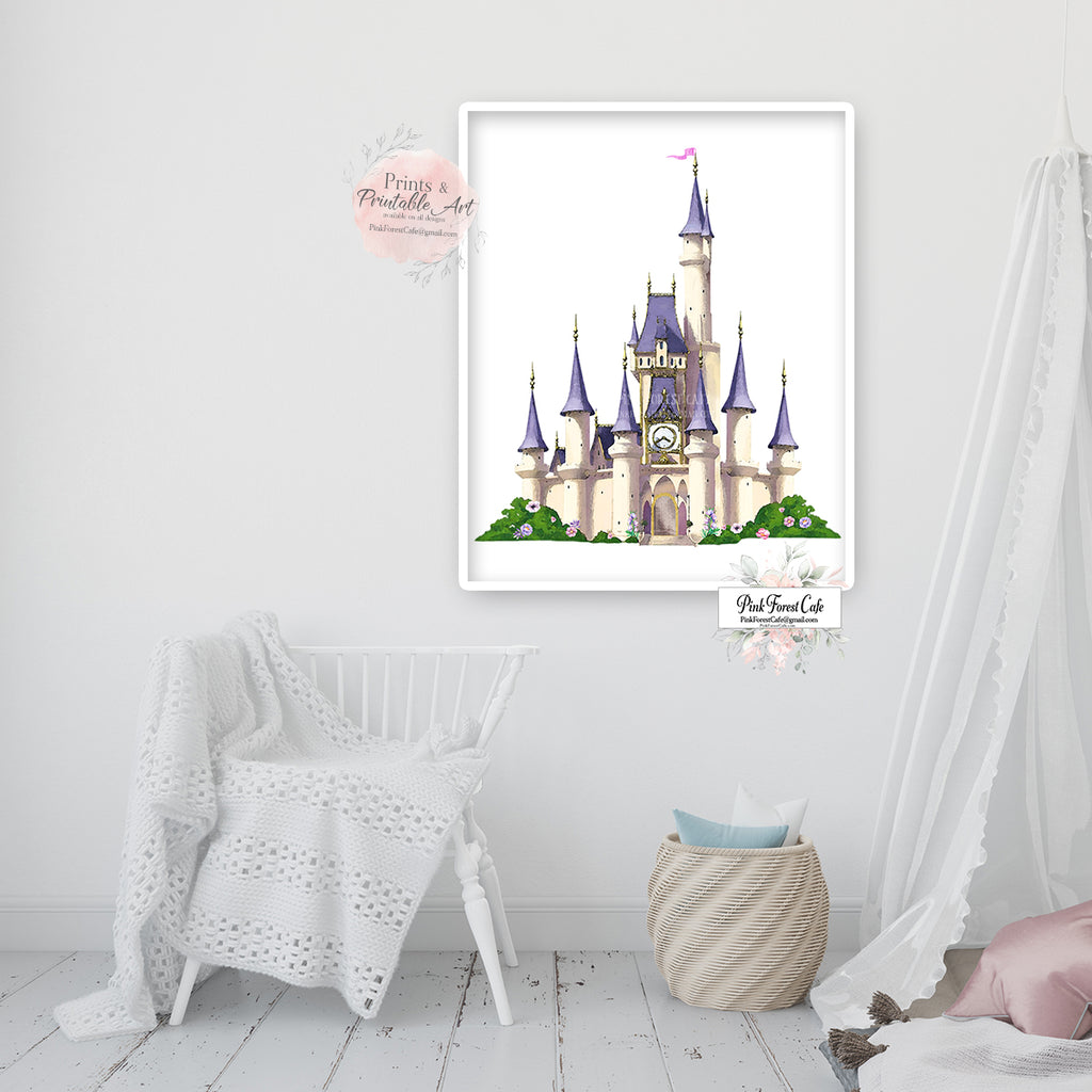 Cinderella Disneyworld Castle Wall Art Print Princess Nursery Room Playroom Printable Decor