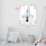 Princess Disneyworld Castle Wall Art Print Cinderella Nursery Room Playroom Watercolor Floral Printable Decor