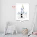 Princess Disneyworld Castle Wall Art Print Cinderella Nursery Room Playroom Watercolor Printable Decor
