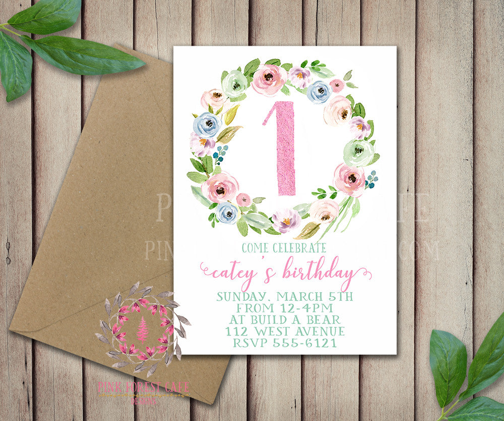 Baby Girl 1st 2nd 3rd 4th 5th Boho Garden Floral Birthday Party Invitation Announcement Invite Watercolor Printable Art Stationery Card