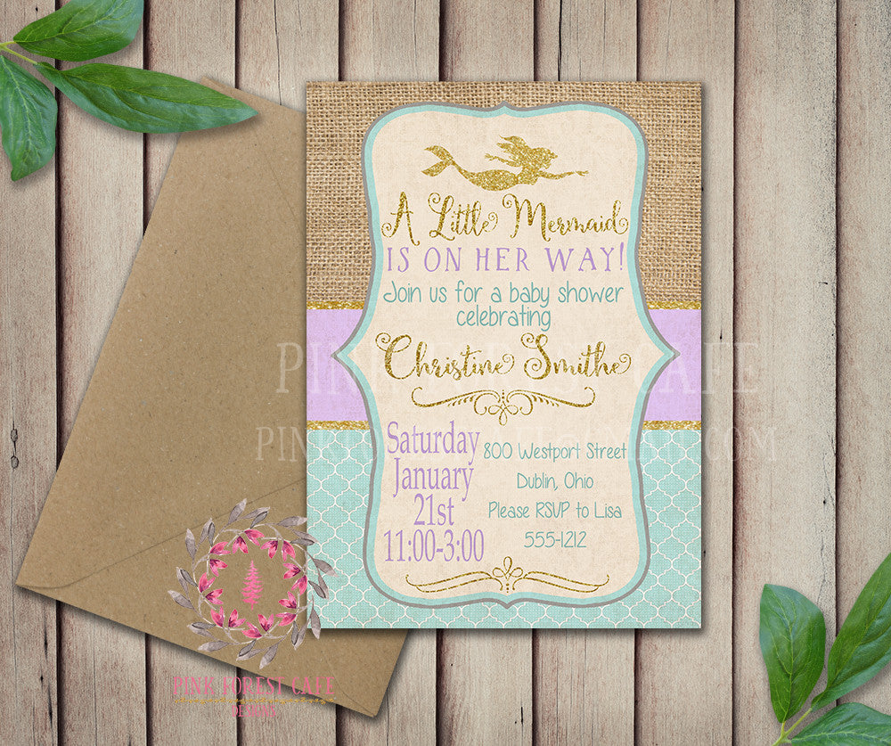 Mermaid Baby Bridal Shower Birthday Party Wedding Invitation Save The Date Announcement Invite Nautical Ocean Swim Party Printable Art Stationery Card