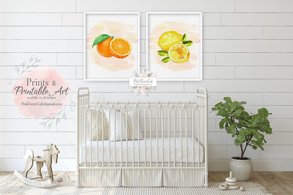 2 Lemon Orange Citrus Botanical Wall Art Print Set Nursery Watercolor Living Room Office Gender Neutral Printable Decor