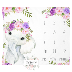 Baby Girl Milestone Blanket Elephant Purple Peonies Month Monthly