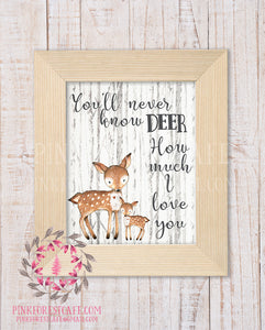 Deer Fawn You Are My Sunshine Wall Art Print You'll Never Know How Much I Love You Woodland Nursery Home Decor