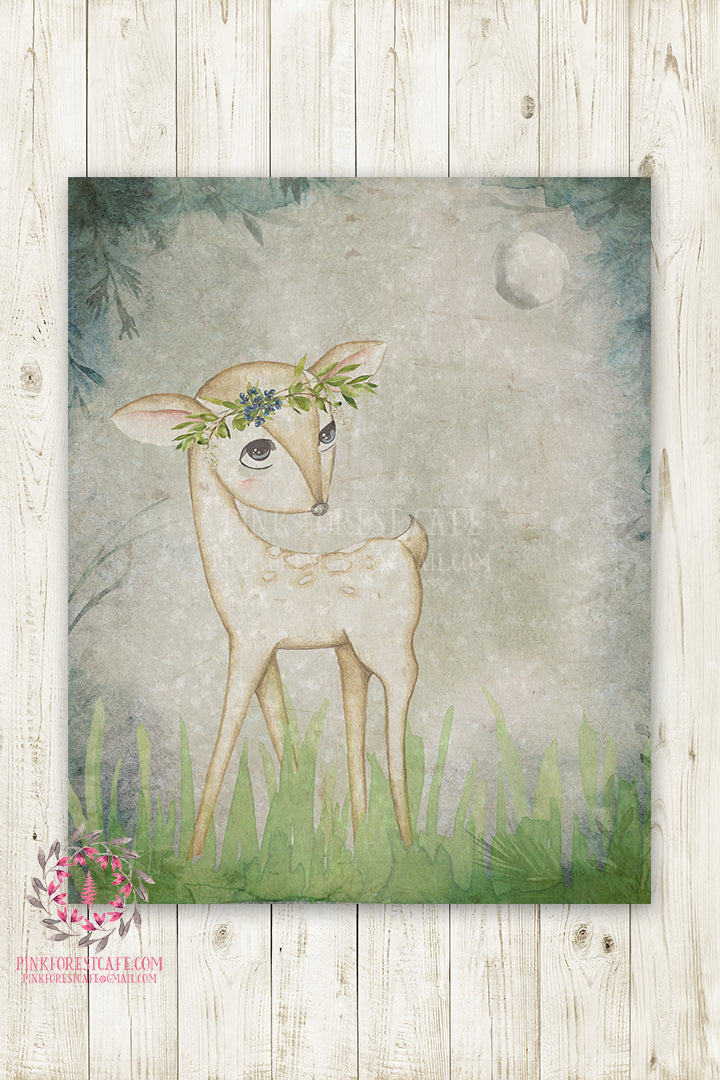 Ethereal Woodland Deer Nursery Wall Art Print Baby Watercolor Mystery Fantasy Magical Printable Decor