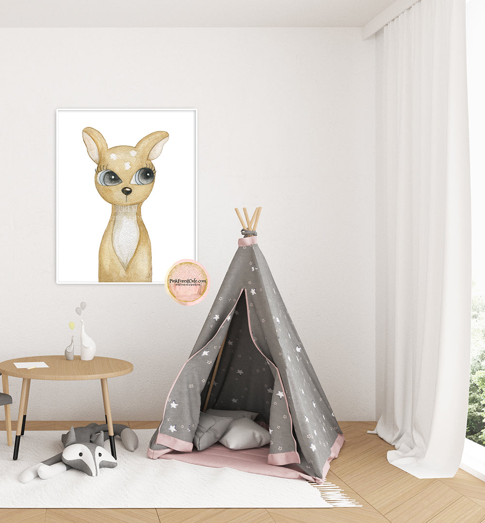 Scandinavian Woodland Deer Wall Art Print Watercolor Ethereal Baby Nursery Animal Exclusive Printable Decor