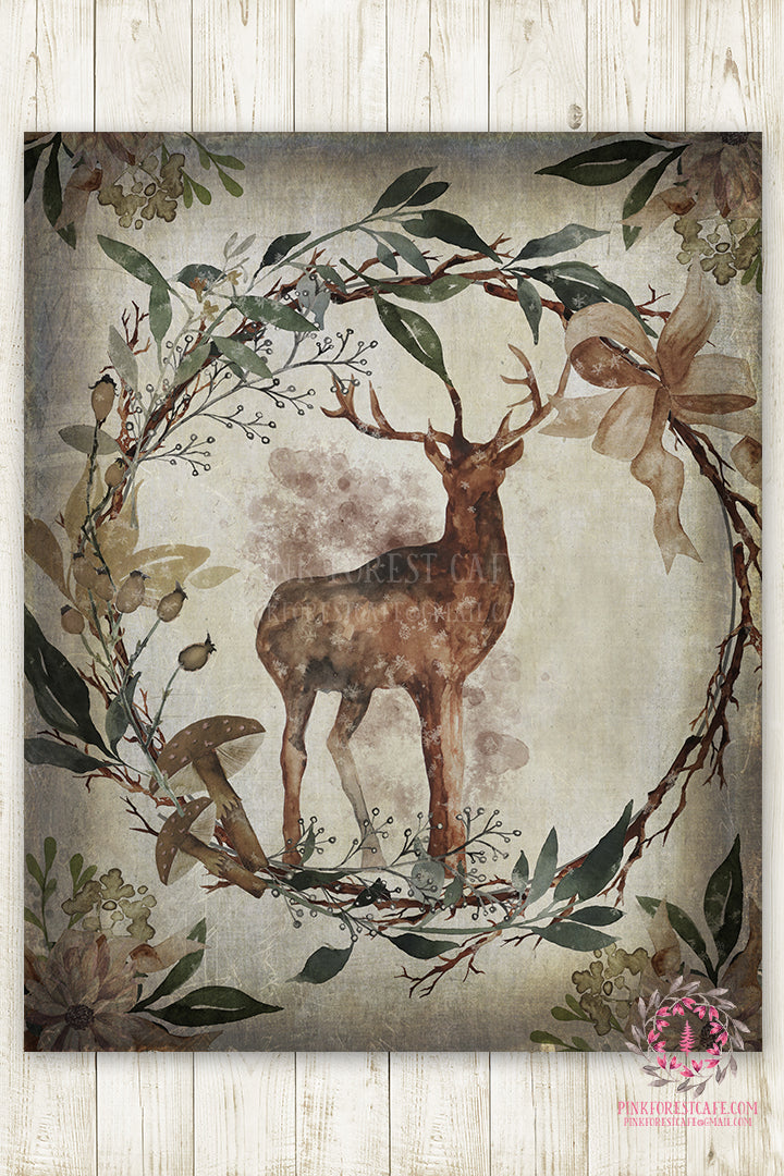 Deer Antlers Woodland Boho Printable Wall Art Print Ethereal Baby Nursery Room Watercolor Decor