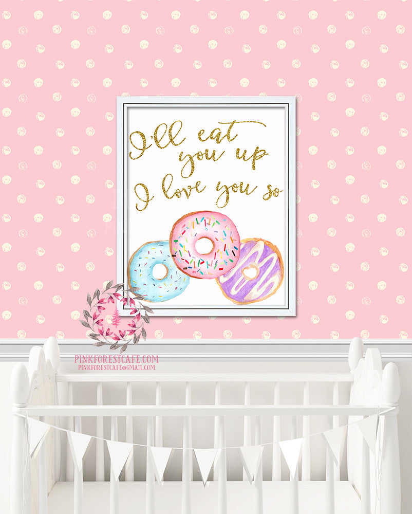 I'll Eat You Up I Love You So Wild Things Donut Printable Print Wall Art Watercolor Nursery Room Decor