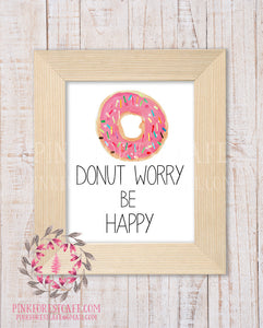Donut Worry Be Happy Printable Print Wall Art Watercolor Nursery Room Home Office Decor