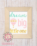 Dream Big Little One Pink Gold Mint Hot Air Balloon Baby Girl Boy Room Watercolor Printable Wall Art Nursery Home Decor