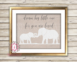 Dream Big Heart Elephant Mama Zoo Printable Print Wall Art Baby Nursery Home Decor