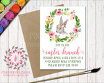 Bunny Rabbit Woodland Easter Brunch Boho Garden Floral Birthday Party Baby Bridal Shower Invitation Announcement Invite Watercolor Printable