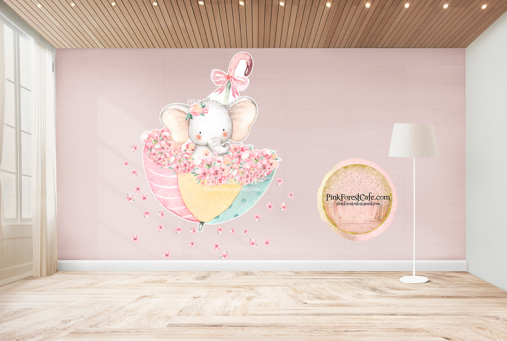 30" Umbrella Elephant Wall Decal Sticker Wallpaper Watercolor Decals Set Baby Nursery Art Decor