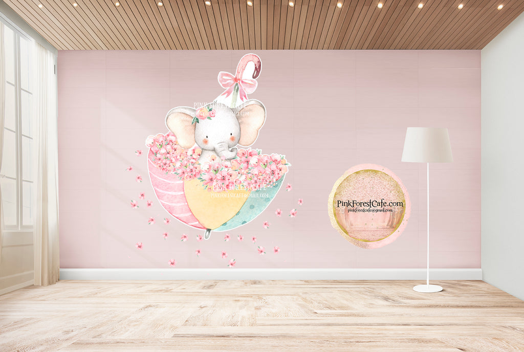 30" Umbrella Elephant Watercolor Wall Decal Sticker Wallpaper Decals Set Baby Nursery Art Decor