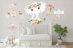 30" Elephant Watercolor Wall Decal Sticker Wallpaper Decals Flowers Floral Baby Nursery Art Decor