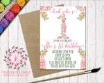 Baby Girl 1st 2nd 3rd 4th 5th Watercolor Boho Floral Birthday Party Printable Invite Invitation