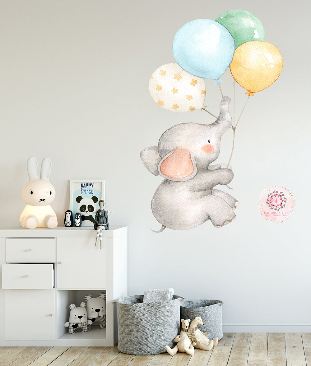 SALE Elephant Balloons Watercolor Wall Decal Sticker Baby Nursery Art Decor