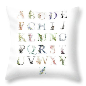 Ethereal Woodland Boho Abc Alphabet Sampler Baby Nursery Throw Pillow