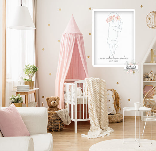 Boho Baby Newborn Birth Stats Wall Art Print Fetus Stats  Watercolor Nursery Printable Décor
