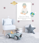 Boho Baby Boy Name Birth Stats Personalized Wall Art Print Nursery Scandinavian Printable Custom Color Decor