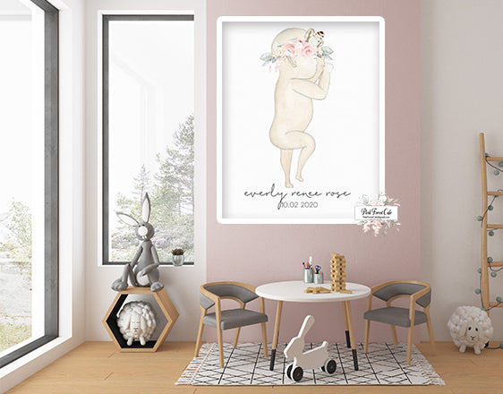 Boho Baby Newborn Birth Stats Wall Art Print Fetus Stats Watercolor Nursery Printable Décor