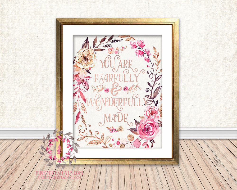 You Are Fearfully And Wonderfully Made Rose Gold Boho Nursery Baby Girl Room Printable Print Wall Decor