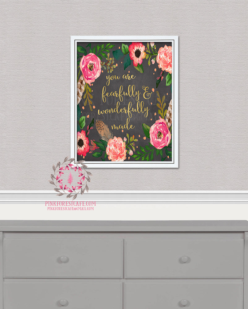You Are Fearfully And Wonderfully Made Watercolor Printable Wall Art Baby Girl Nursery Print Decor