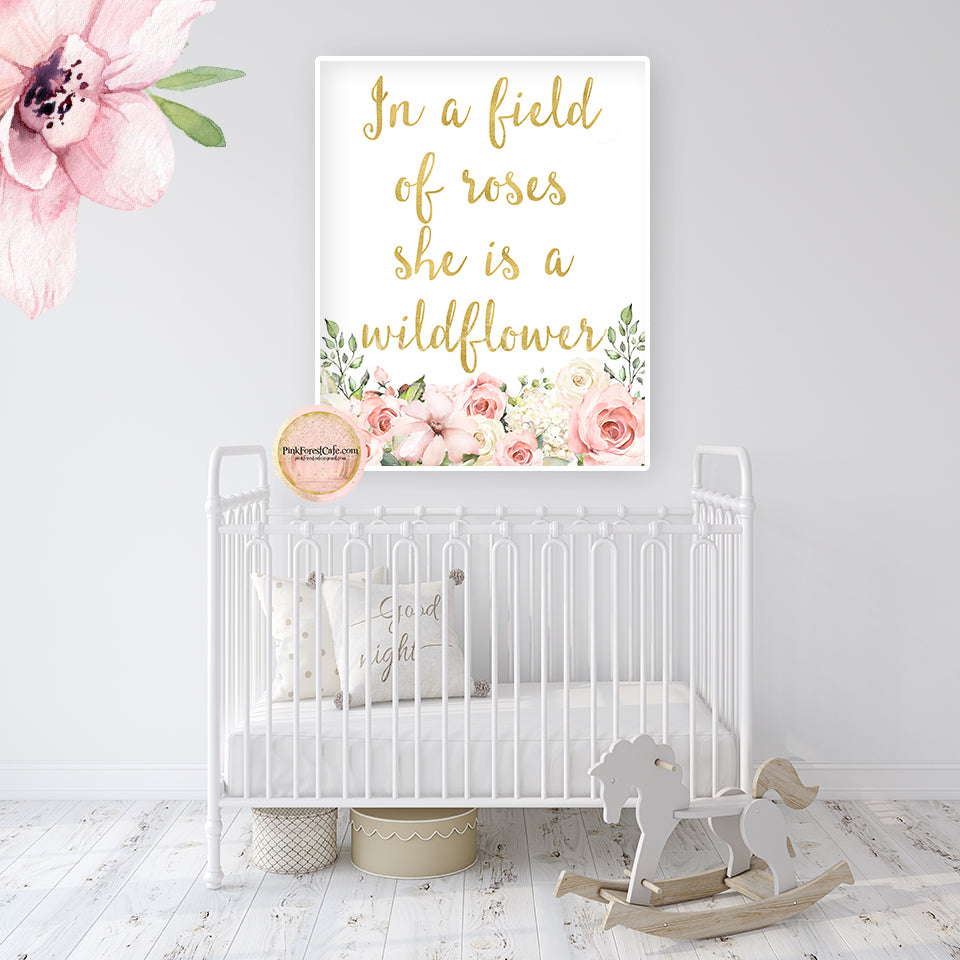 In A Field Of Roses She Is A Wildflower Wall Art Printable Baby Girl Boho Room Watercolor Floral Nursery Decor