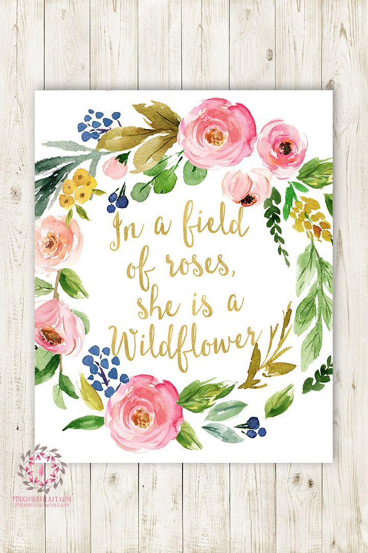 In A Field Of Roses Wall Art Print She Is A Wildflower Baby Girl Nurse –  Pink Forest Cafe