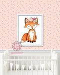 Fox Floral Woodland Boho Nursery Decor Watercolor Wall Art Printable Print