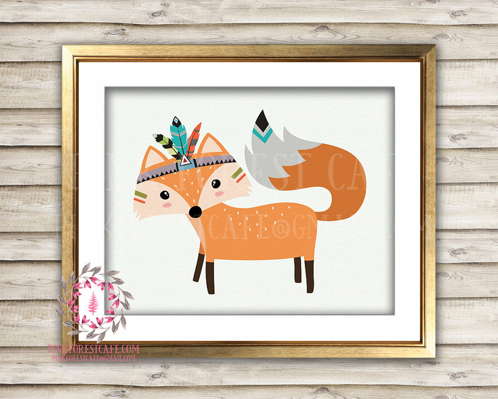Fox Tribal Boho Woodland Printable Wall Art Nursery Decor Print – Pink ...