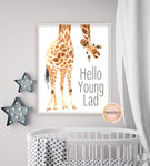 Giraffe Hello Young Lad Wall Art Print Nursery Baby Boy Watercolor Room Zoo Animal Printable Decor