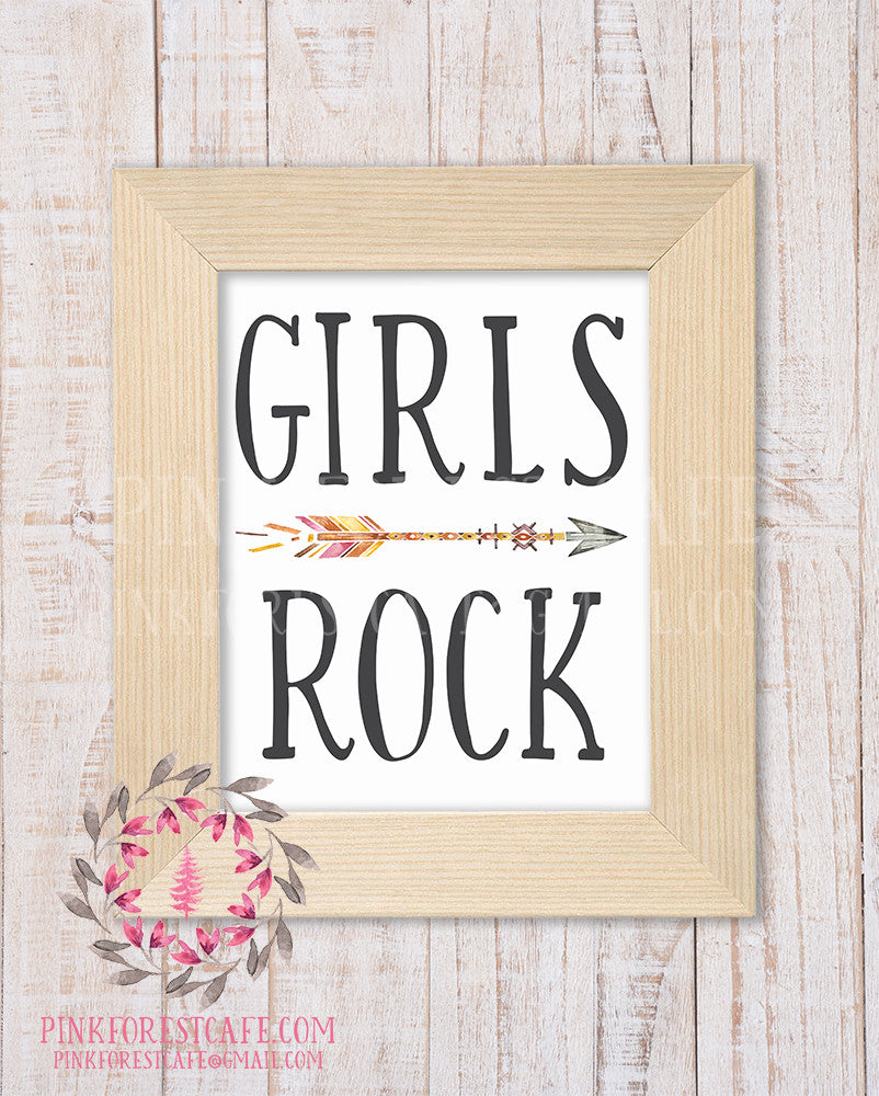 Girls Rock Boho Arrow Tribal Woodland Baby Girl Nursery Decor Wall Art Printable Print